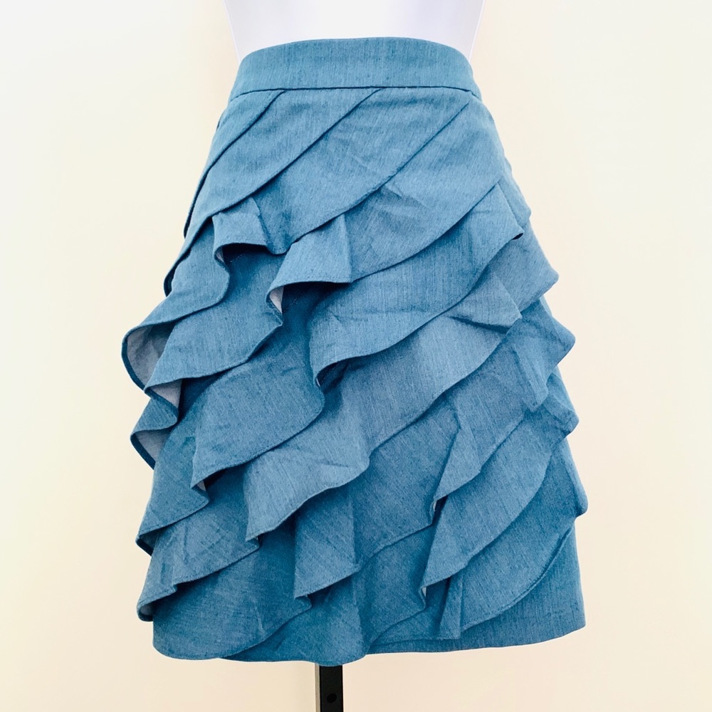 New York & Company Denim Skirt w/Ruffles